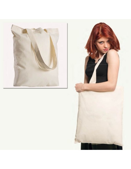 BORSA SHOPPER MAXI MANICI LUNGHI 40X50 cm. IN COTONE NATURALE